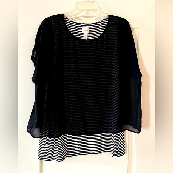 Chico’s Black and White Striped Women's Tank with Polyester Black overlay Large - Picture 1 of 13